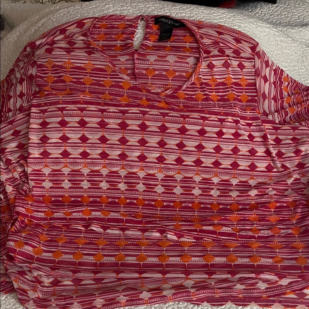 Plus size 26/28 Ashley Stewart Pink and Orange Geometric Blouse
